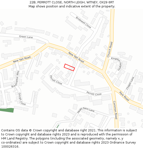 22B, PERROTT CLOSE, NORTH LEIGH, WITNEY, OX29 6RT: Location map and indicative extent of plot