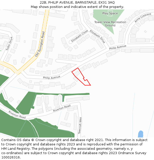 22B, PHILIP AVENUE, BARNSTAPLE, EX31 3AQ: Location map and indicative extent of plot