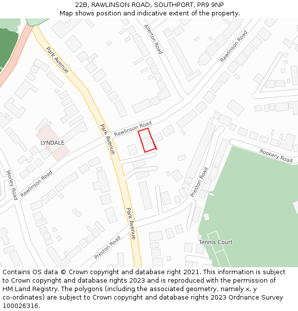 22B, RAWLINSON ROAD, SOUTHPORT, PR9 9NP: Location map and indicative extent of plot
