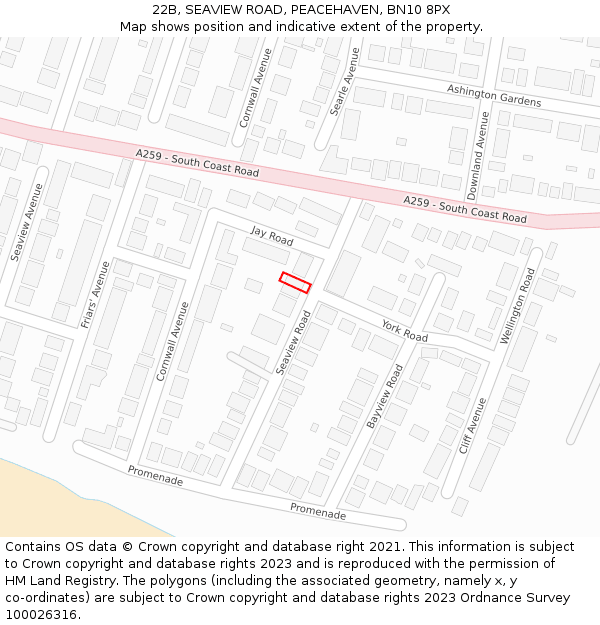 22B, SEAVIEW ROAD, PEACEHAVEN, BN10 8PX: Location map and indicative extent of plot