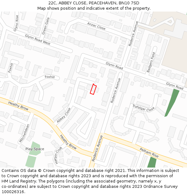 22C, ABBEY CLOSE, PEACEHAVEN, BN10 7SD: Location map and indicative extent of plot