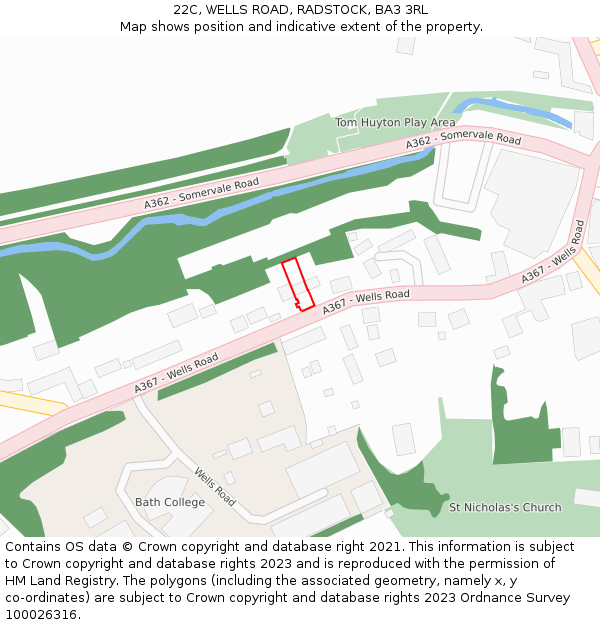 22C, WELLS ROAD, RADSTOCK, BA3 3RL: Location map and indicative extent of plot