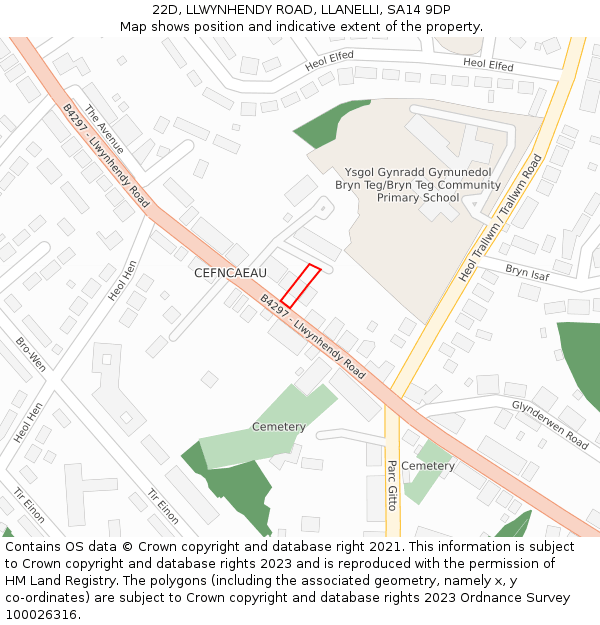 22D, LLWYNHENDY ROAD, LLANELLI, SA14 9DP: Location map and indicative extent of plot