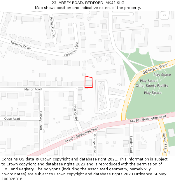 23, ABBEY ROAD, BEDFORD, MK41 9LG: Location map and indicative extent of plot