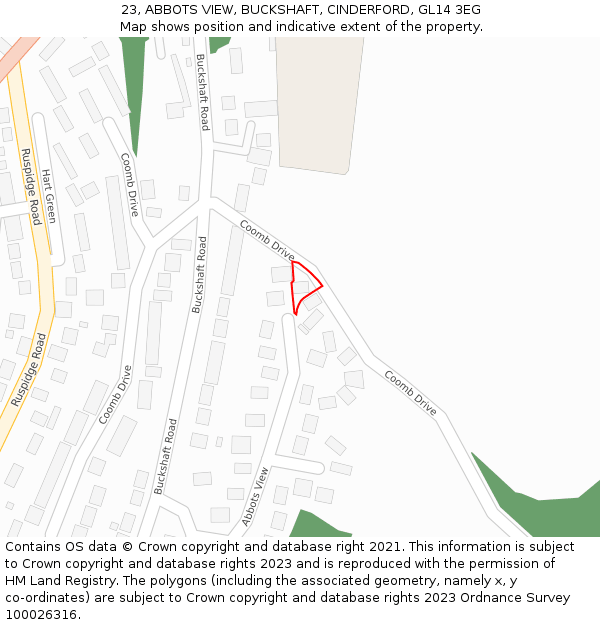 23, ABBOTS VIEW, BUCKSHAFT, CINDERFORD, GL14 3EG: Location map and indicative extent of plot