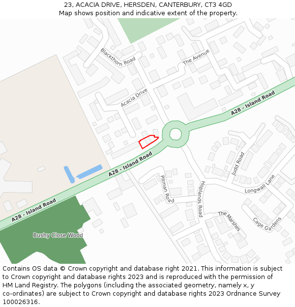 23, ACACIA DRIVE, HERSDEN, CANTERBURY, CT3 4GD: Location map and indicative extent of plot