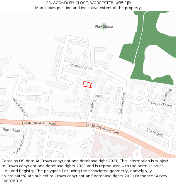 23, ACONBURY CLOSE, WORCESTER, WR5 1JD: Location map and indicative extent of plot