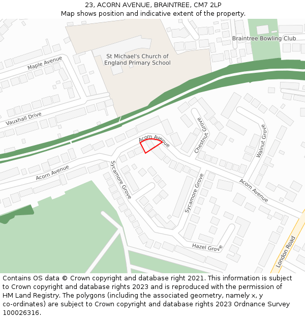 23, ACORN AVENUE, BRAINTREE, CM7 2LP: Location map and indicative extent of plot