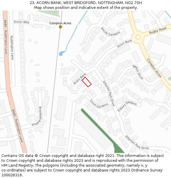 23, ACORN BANK, WEST BRIDGFORD, NOTTINGHAM, NG2 7SH: Location map and indicative extent of plot