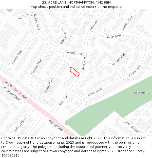 23, ACRE LANE, NORTHAMPTON, NN2 8BN: Location map and indicative extent of plot