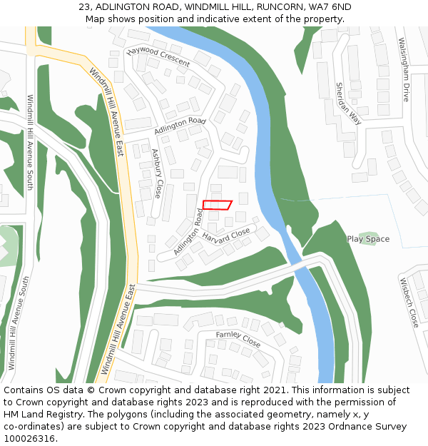 23, ADLINGTON ROAD, WINDMILL HILL, RUNCORN, WA7 6ND: Location map and indicative extent of plot