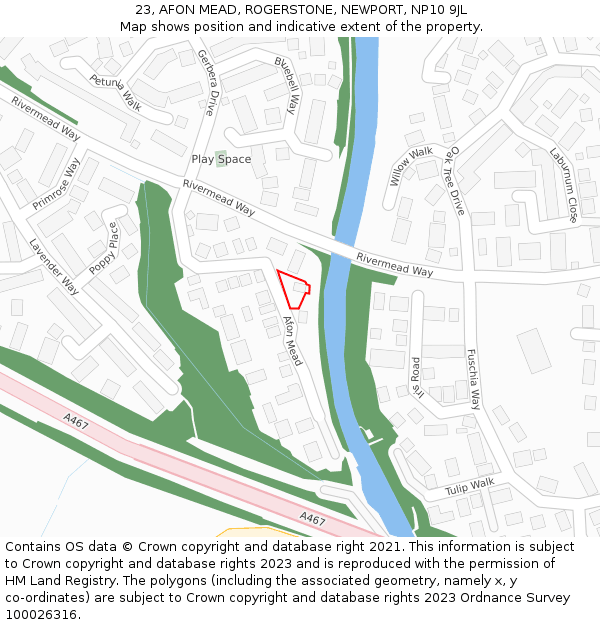 23, AFON MEAD, ROGERSTONE, NEWPORT, NP10 9JL: Location map and indicative extent of plot