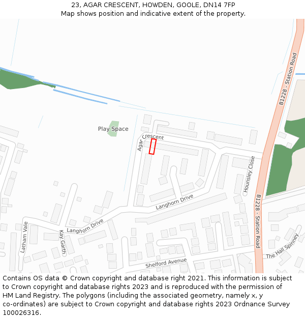 23, AGAR CRESCENT, HOWDEN, GOOLE, DN14 7FP: Location map and indicative extent of plot