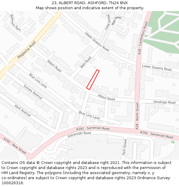 23, ALBERT ROAD, ASHFORD, TN24 8NX: Location map and indicative extent of plot