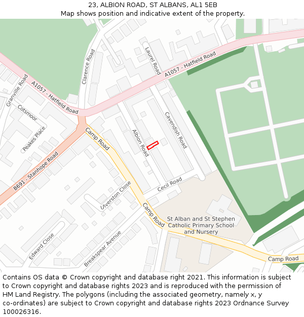 23, ALBION ROAD, ST ALBANS, AL1 5EB: Location map and indicative extent of plot