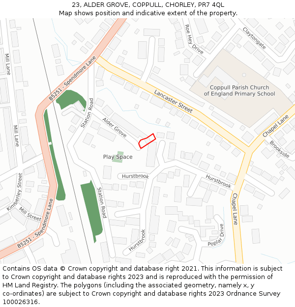 23, ALDER GROVE, COPPULL, CHORLEY, PR7 4QL: Location map and indicative extent of plot