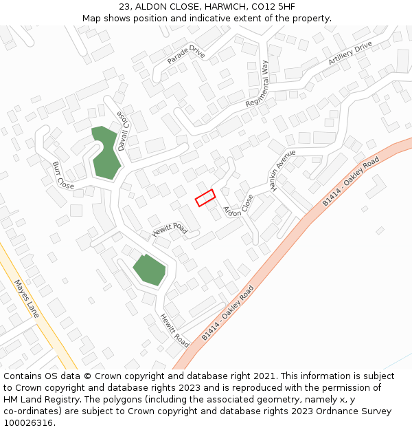 23, ALDON CLOSE, HARWICH, CO12 5HF: Location map and indicative extent of plot