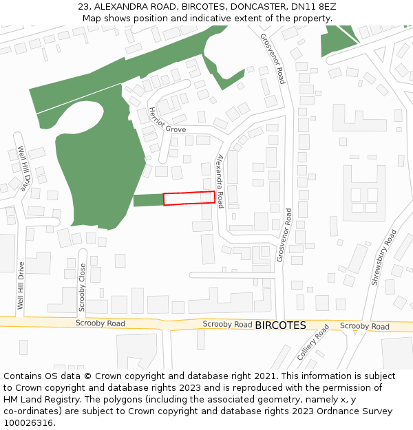23, ALEXANDRA ROAD, BIRCOTES, DONCASTER, DN11 8EZ: Location map and indicative extent of plot