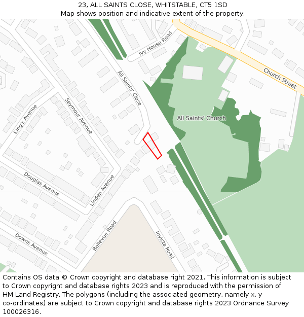 23, ALL SAINTS CLOSE, WHITSTABLE, CT5 1SD: Location map and indicative extent of plot