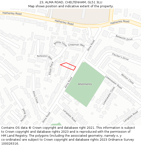 23, ALMA ROAD, CHELTENHAM, GL51 3LU: Location map and indicative extent of plot