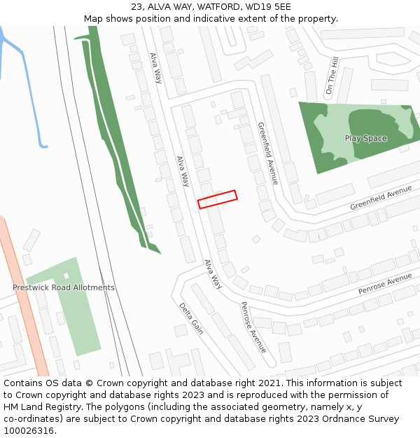 23, ALVA WAY, WATFORD, WD19 5EE: Location map and indicative extent of plot