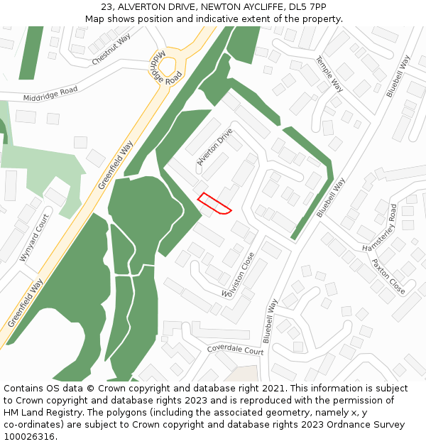 23, ALVERTON DRIVE, NEWTON AYCLIFFE, DL5 7PP: Location map and indicative extent of plot