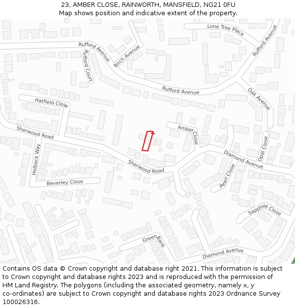 23, AMBER CLOSE, RAINWORTH, MANSFIELD, NG21 0FU: Location map and indicative extent of plot