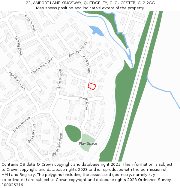 23, AMPORT LANE KINGSWAY, QUEDGELEY, GLOUCESTER, GL2 2GG: Location map and indicative extent of plot