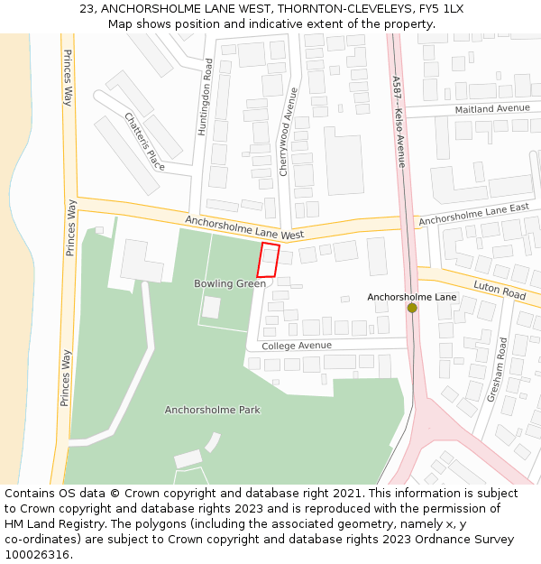 23, ANCHORSHOLME LANE WEST, THORNTON-CLEVELEYS, FY5 1LX: Location map and indicative extent of plot