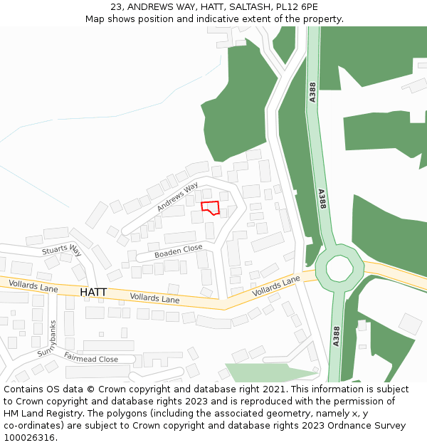 23, ANDREWS WAY, HATT, SALTASH, PL12 6PE: Location map and indicative extent of plot