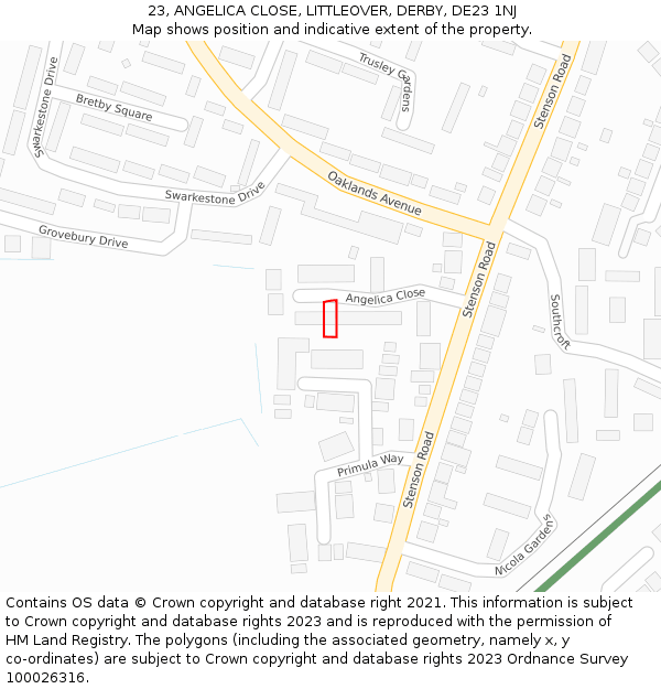 23, ANGELICA CLOSE, LITTLEOVER, DERBY, DE23 1NJ: Location map and indicative extent of plot