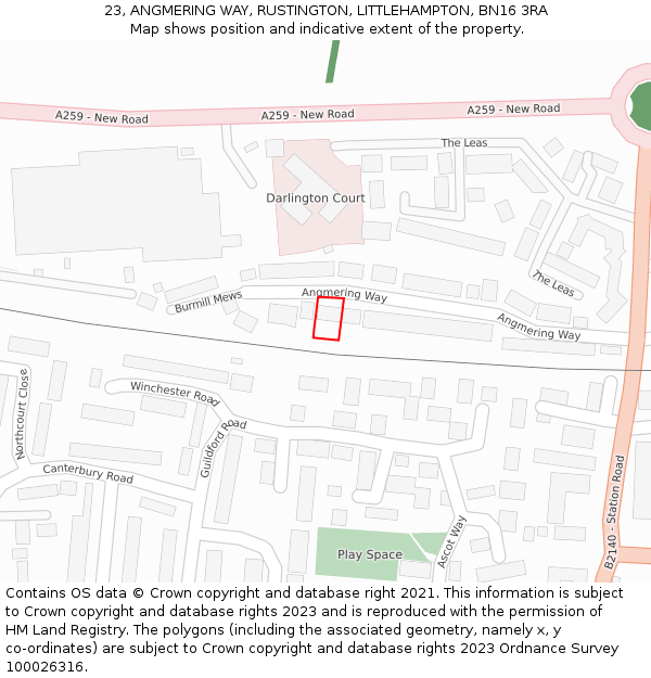 23, ANGMERING WAY, RUSTINGTON, LITTLEHAMPTON, BN16 3RA: Location map and indicative extent of plot