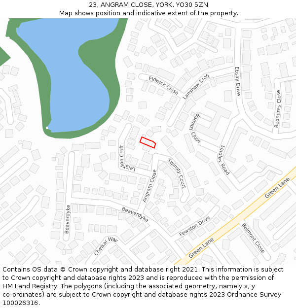 23, ANGRAM CLOSE, YORK, YO30 5ZN: Location map and indicative extent of plot