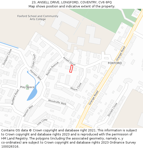 23, ANSELL DRIVE, LONGFORD, COVENTRY, CV6 6PQ: Location map and indicative extent of plot