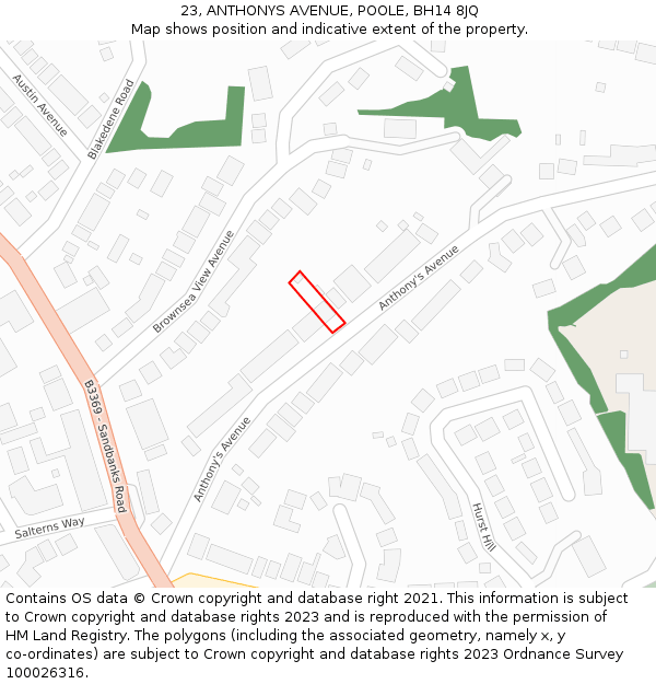 23, ANTHONYS AVENUE, POOLE, BH14 8JQ: Location map and indicative extent of plot