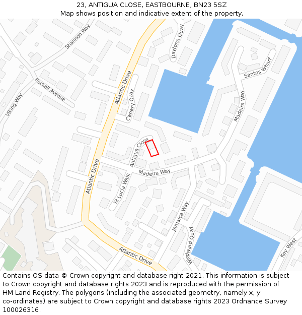 23, ANTIGUA CLOSE, EASTBOURNE, BN23 5SZ: Location map and indicative extent of plot