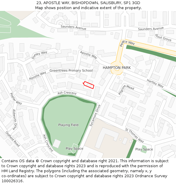 23, APOSTLE WAY, BISHOPDOWN, SALISBURY, SP1 3GD: Location map and indicative extent of plot