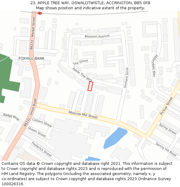 23, APPLE TREE WAY, OSWALDTWISTLE, ACCRINGTON, BB5 0FB: Location map and indicative extent of plot