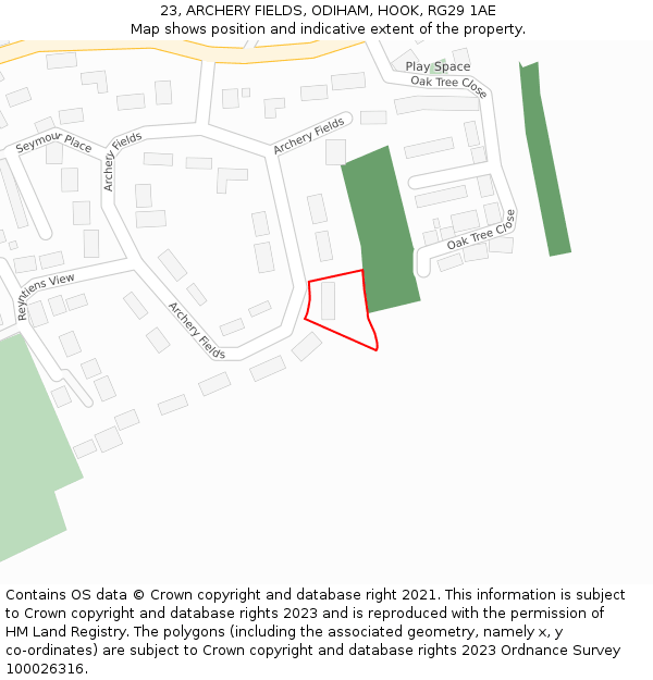 23, ARCHERY FIELDS, ODIHAM, HOOK, RG29 1AE: Location map and indicative extent of plot