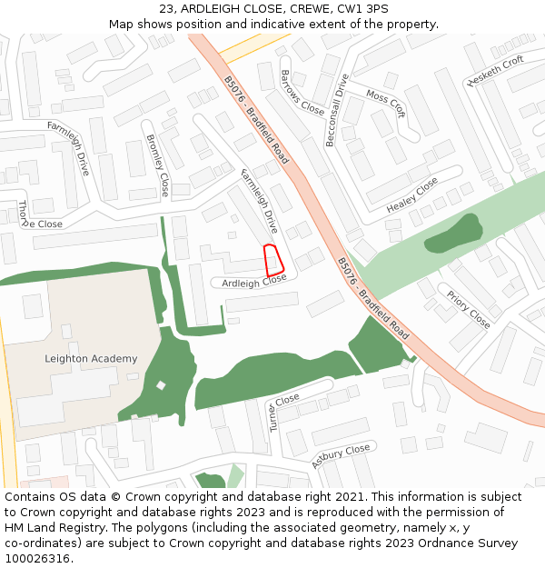 23, ARDLEIGH CLOSE, CREWE, CW1 3PS: Location map and indicative extent of plot