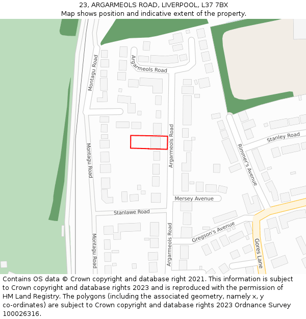 23, ARGARMEOLS ROAD, LIVERPOOL, L37 7BX: Location map and indicative extent of plot