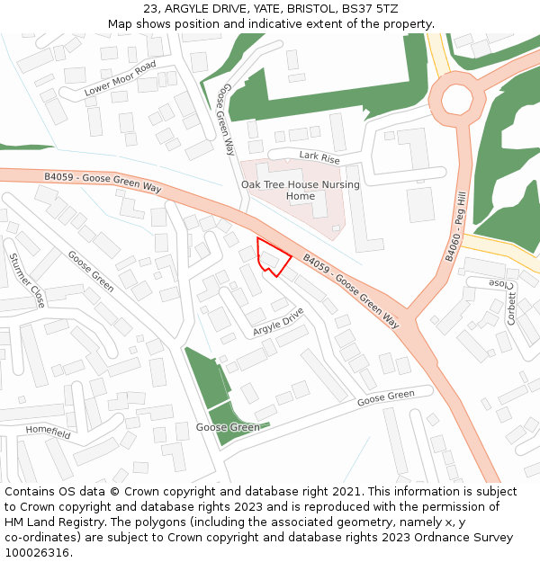 23, ARGYLE DRIVE, YATE, BRISTOL, BS37 5TZ: Location map and indicative extent of plot