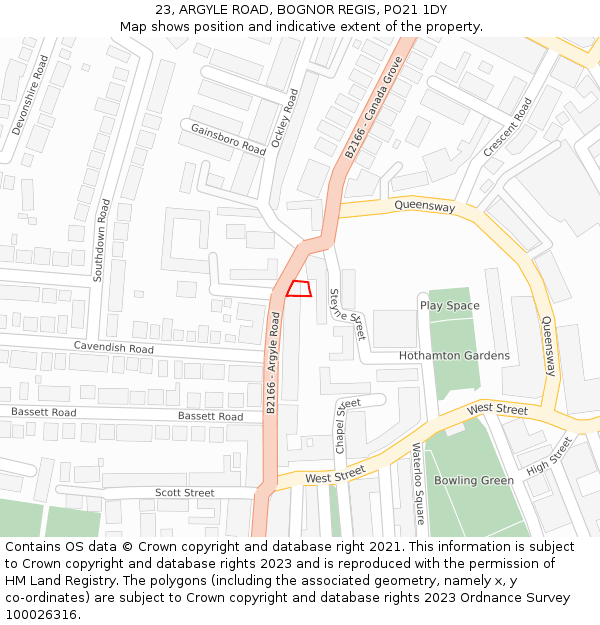 23, ARGYLE ROAD, BOGNOR REGIS, PO21 1DY: Location map and indicative extent of plot