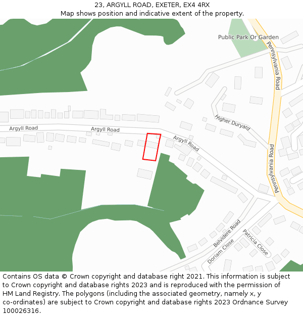 23, ARGYLL ROAD, EXETER, EX4 4RX: Location map and indicative extent of plot