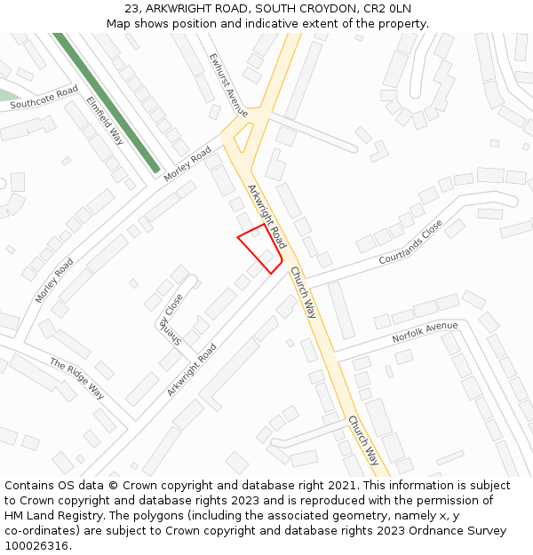 23, ARKWRIGHT ROAD, SOUTH CROYDON, CR2 0LN: Location map and indicative extent of plot