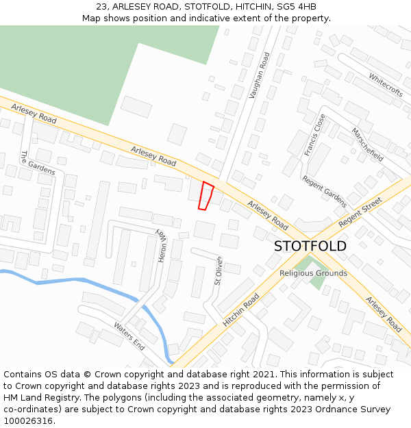 23, ARLESEY ROAD, STOTFOLD, HITCHIN, SG5 4HB: Location map and indicative extent of plot