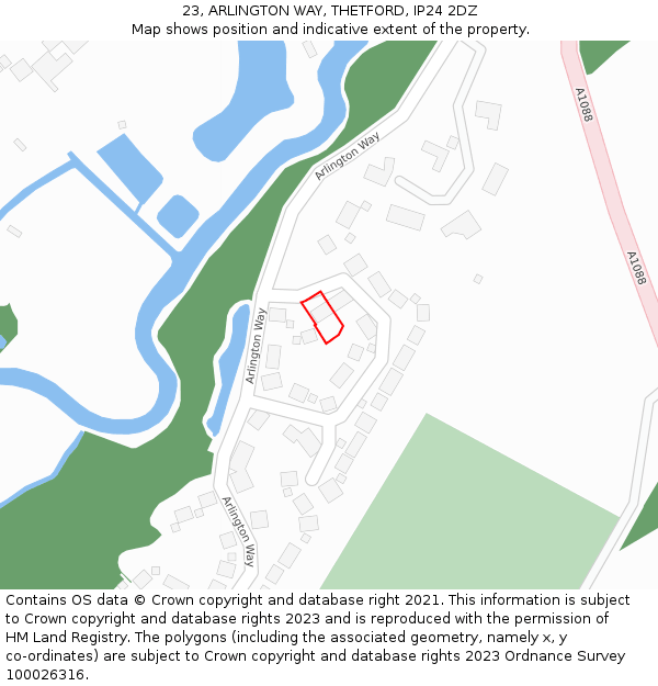 23, ARLINGTON WAY, THETFORD, IP24 2DZ: Location map and indicative extent of plot