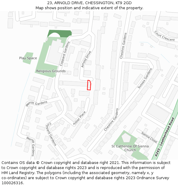 23, ARNOLD DRIVE, CHESSINGTON, KT9 2GD: Location map and indicative extent of plot