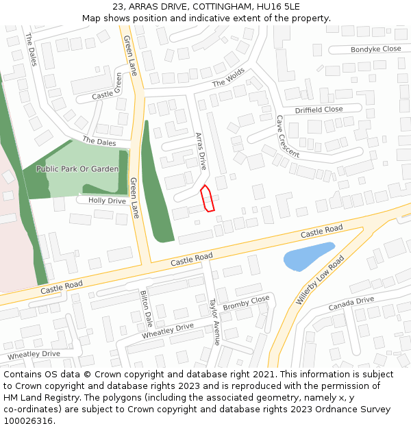23, ARRAS DRIVE, COTTINGHAM, HU16 5LE: Location map and indicative extent of plot