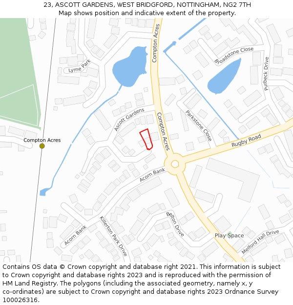 23, ASCOTT GARDENS, WEST BRIDGFORD, NOTTINGHAM, NG2 7TH: Location map and indicative extent of plot